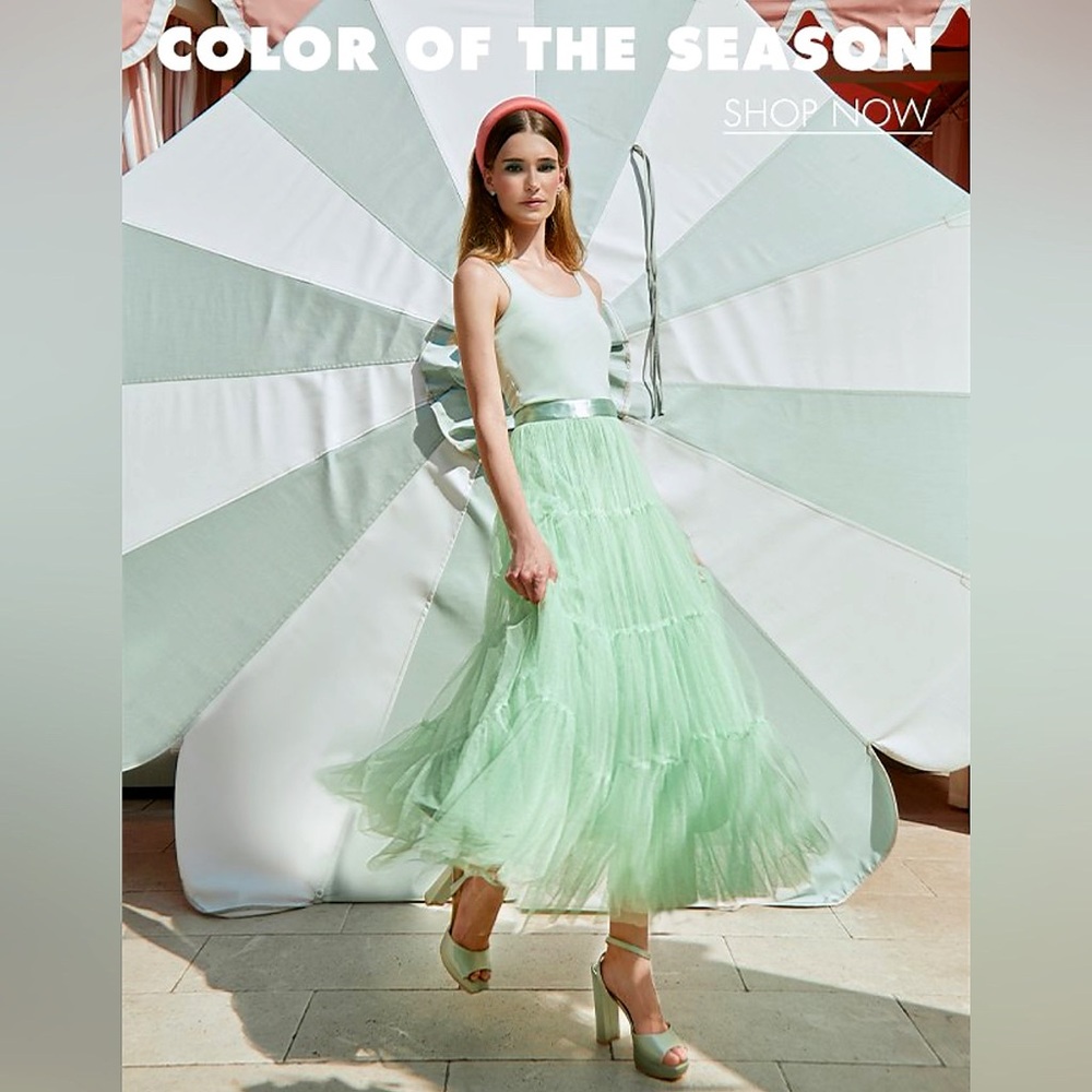 Alice + Olivia Chara Scoop Neck Green Tulle Midi Dress - Picture 4 of 16